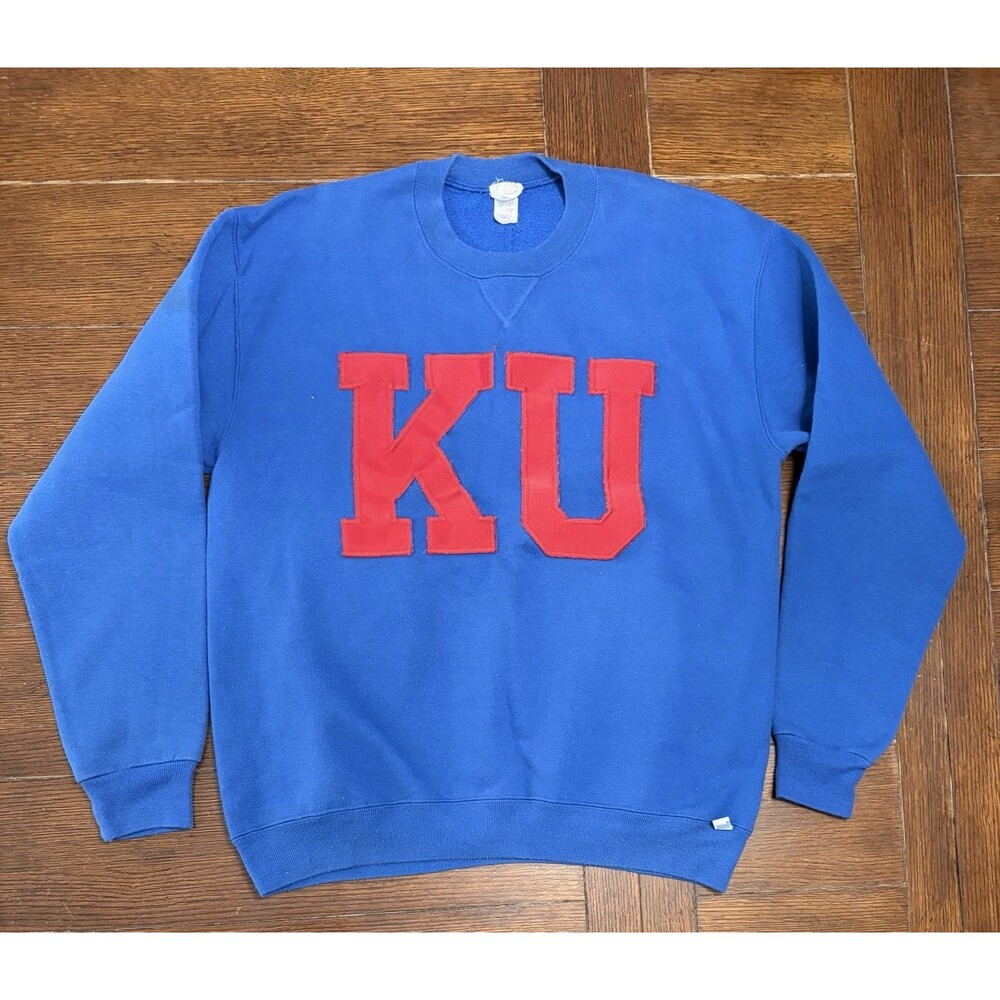 Vintage Kansas Jayhawks Men’s Size L Blue Made In USA Crewneck Sweater